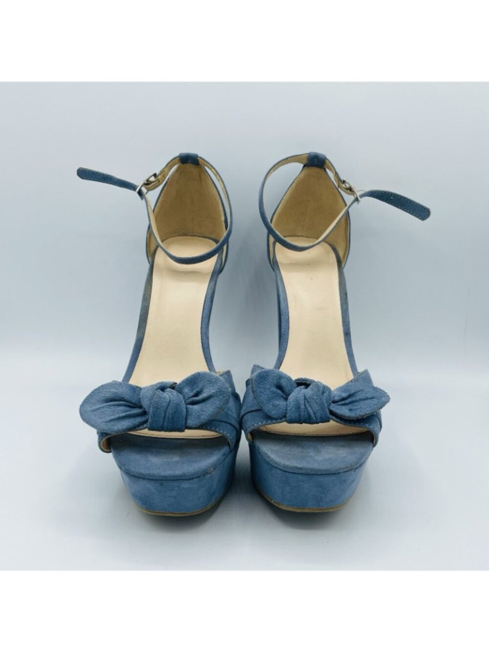 Charlotte Russe Womens High Heels Size 8 Blue Ankle Strap Bow Sandals Shoes - Picture 4 of 11